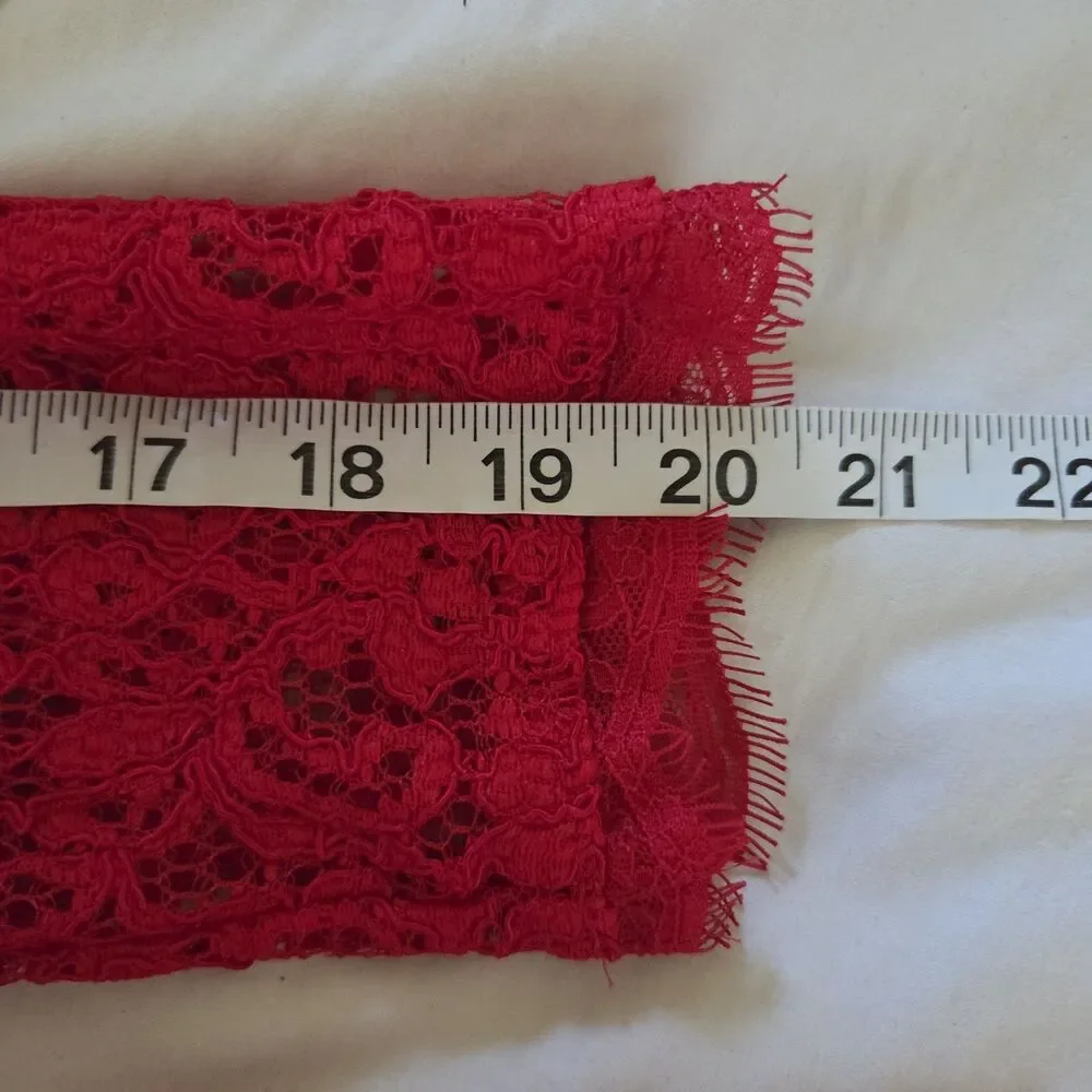 Cache Red Lace Midi Sheath Dress Size 10 Cocktail Party Eyelash Trim Full Zip